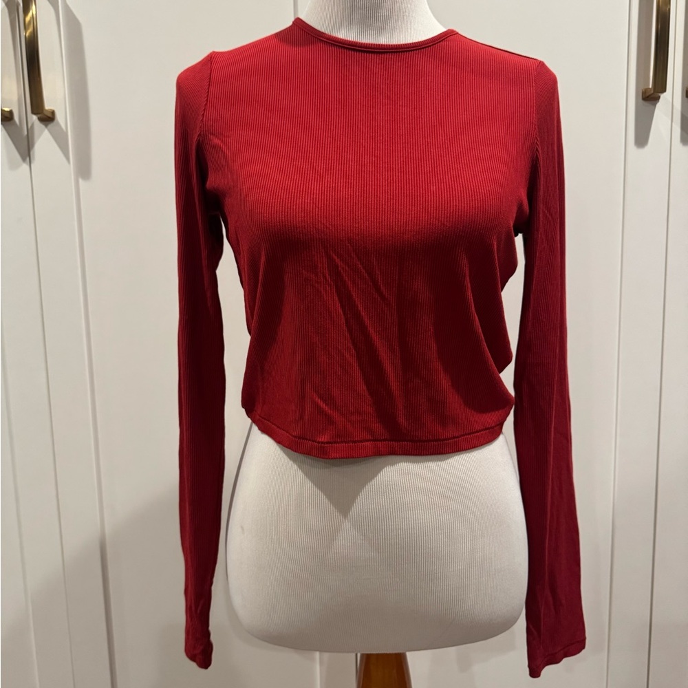 SKIMS Soft Lounge Long Sleeve Crop Top, Large, Brick Red, New